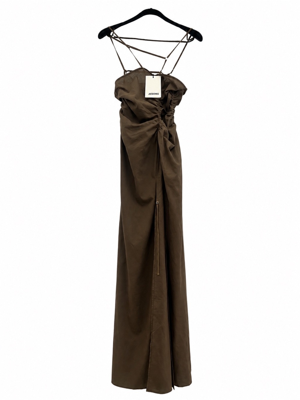 Jacquemus Olive Ruched Strappy Maxi Dress